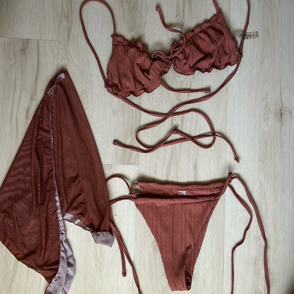 3 piece set brown bikini set